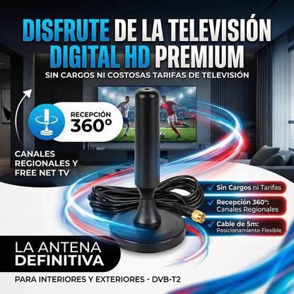 Antena HDTV 4K Universal TV™ UltraHD | +1000 Programas Gratis + Base Magnética Regalo 🎁